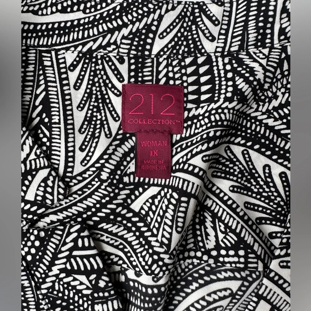 NWT 212 Collection Black White Soft Short Sleeve Button Up Blouse Top Women’s 1X - Picture 2 of 8